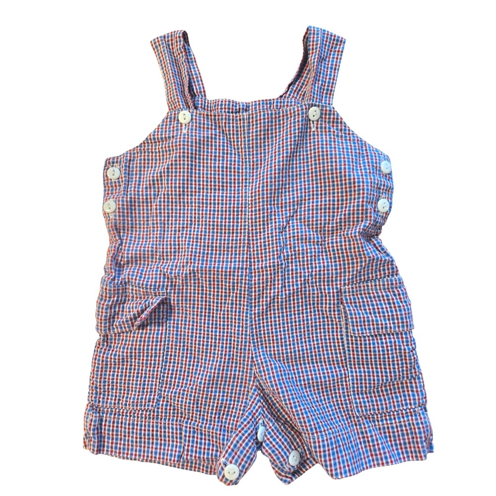 Strasburg 6M Baby Overalls Plaid Red Blue Checkered Romper